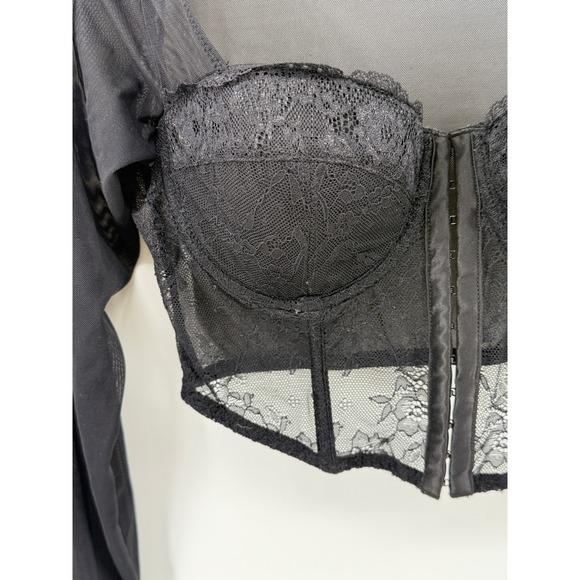 Sincerely Jules Lace Mesh Corset Top Long Sleeve Hook Eye Crop Large Festival - Picture 4 of 10